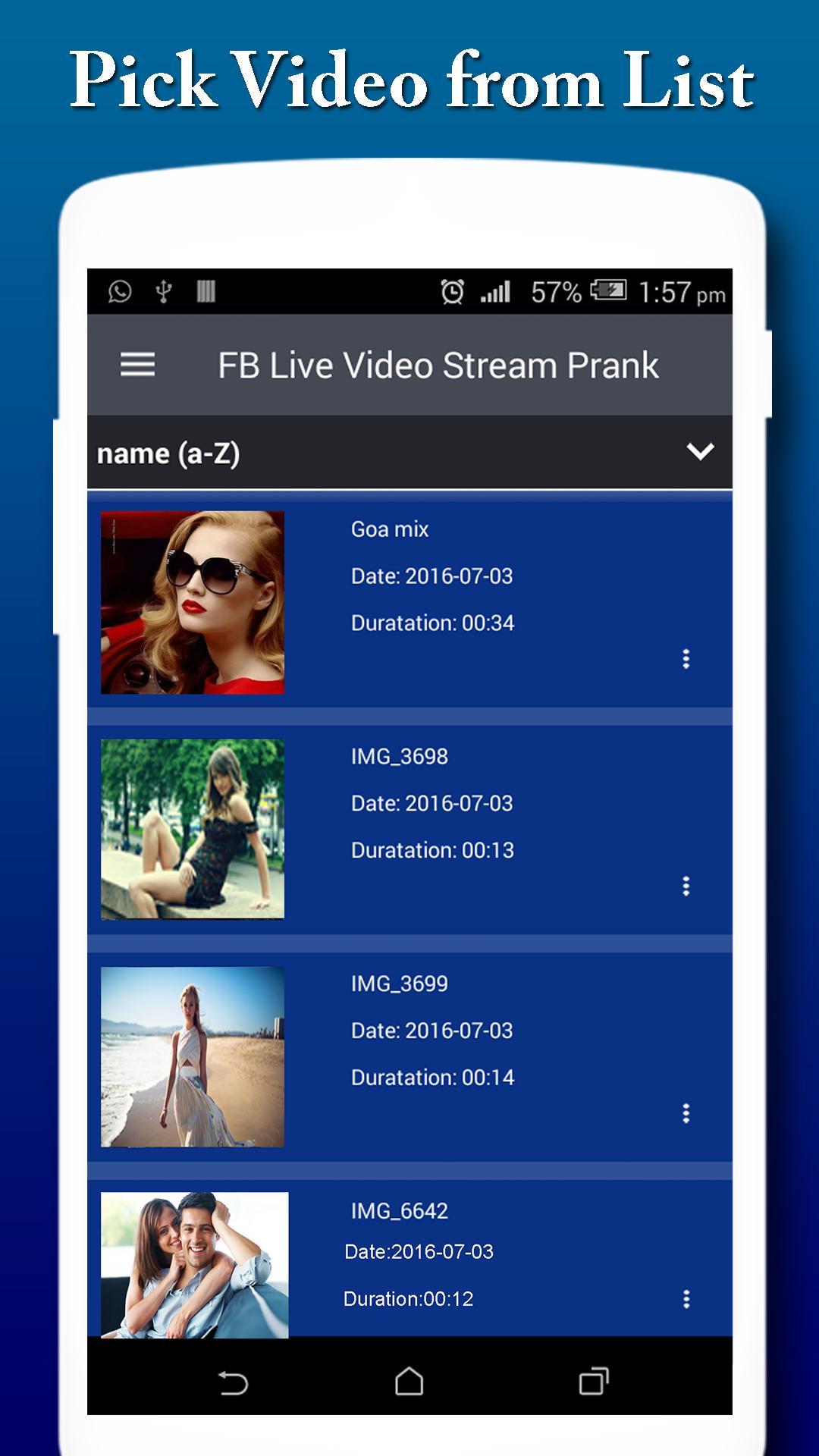 Live streaming prank. Movie list in app.