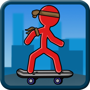 Stick-Man Skate-boarding City Sport Block Jump