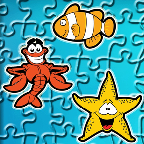 尋找可愛的魚類和海洋動物卡通拼圖 - 教育解決匹配遊戲的孩子