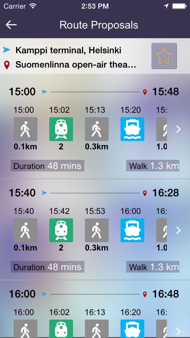 OnTimelyHelsinki, reittiopas, aikataulu ja pysäkit, HSL, kartta reitti
