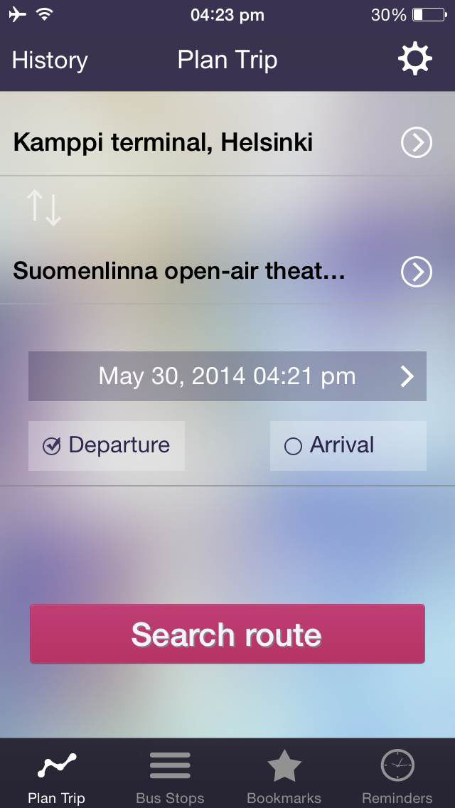 OnTimelyHelsinki, reittiopas, aikataulu ja pysäkit, HSL, kartta reitti