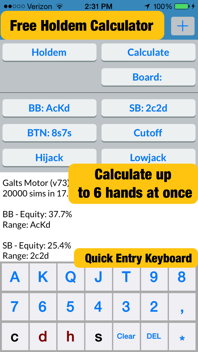 Galts Motor: Poker Calculator for Holdem, Omaha, Deuce to Seven, Badugi & Ace to Five Games 포스터