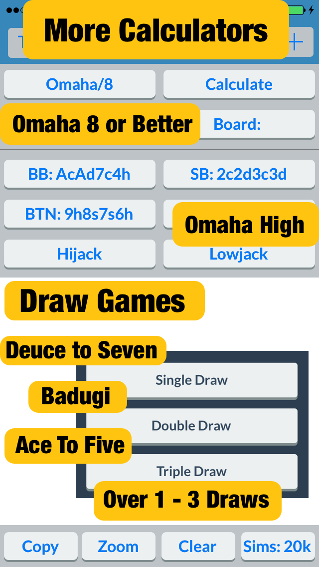 Galts Motor: Poker Calculator for Holdem, Omaha, Deuce to Seven, Badugi & Ace to Five Games Affiche