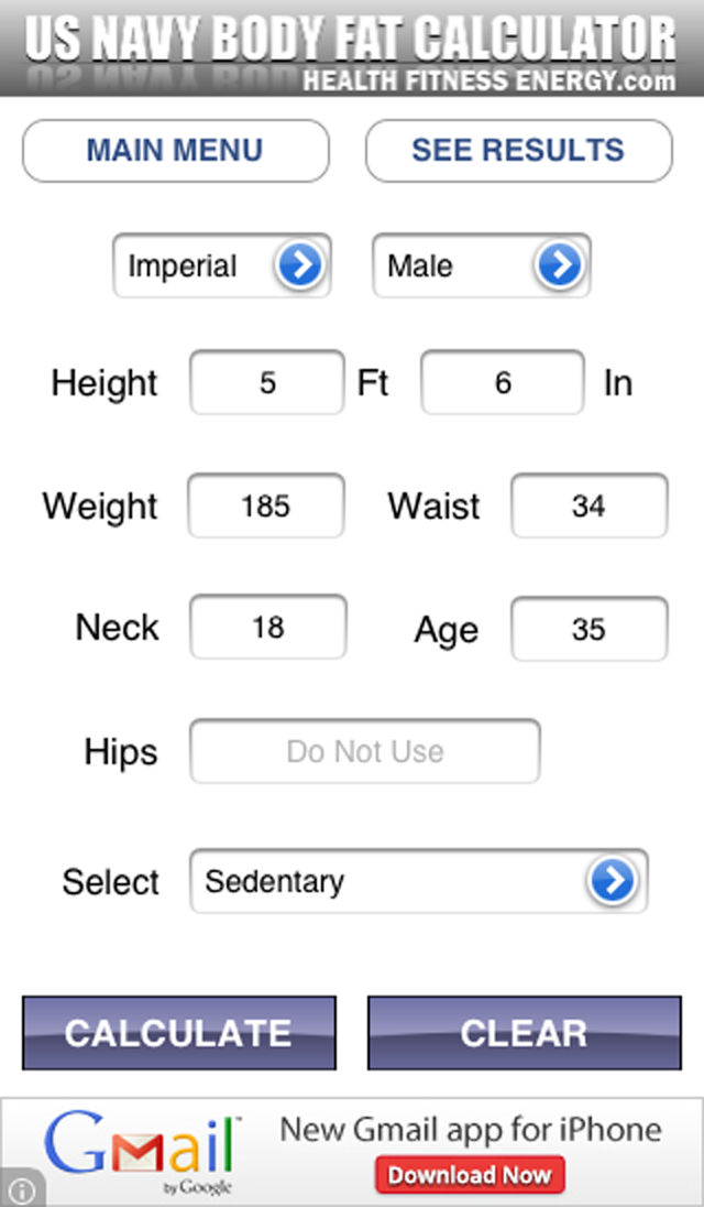 Body Fat Calculator US Navy Edition for iOS (iPhone) Free Download