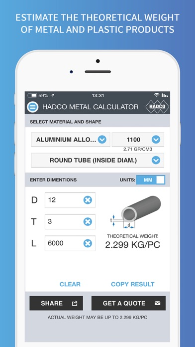 Hadco Metal Weight Calculator poster