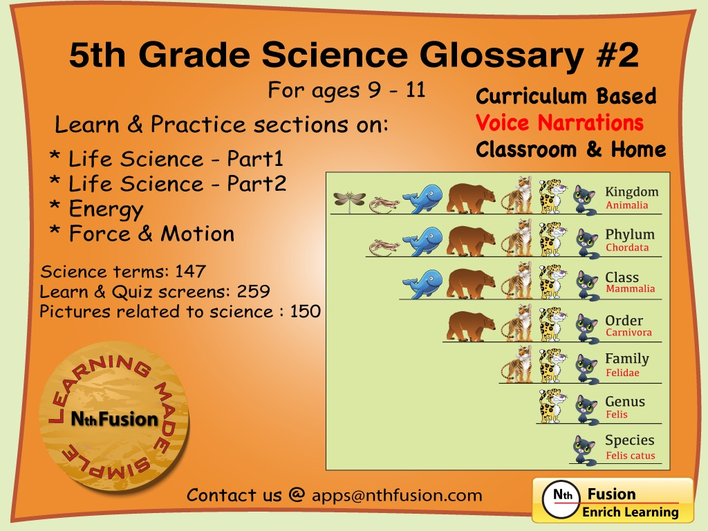 5th Grade Science Glossary # 2 : Learn and Practice Worksheets for home use and in school classrooms poster