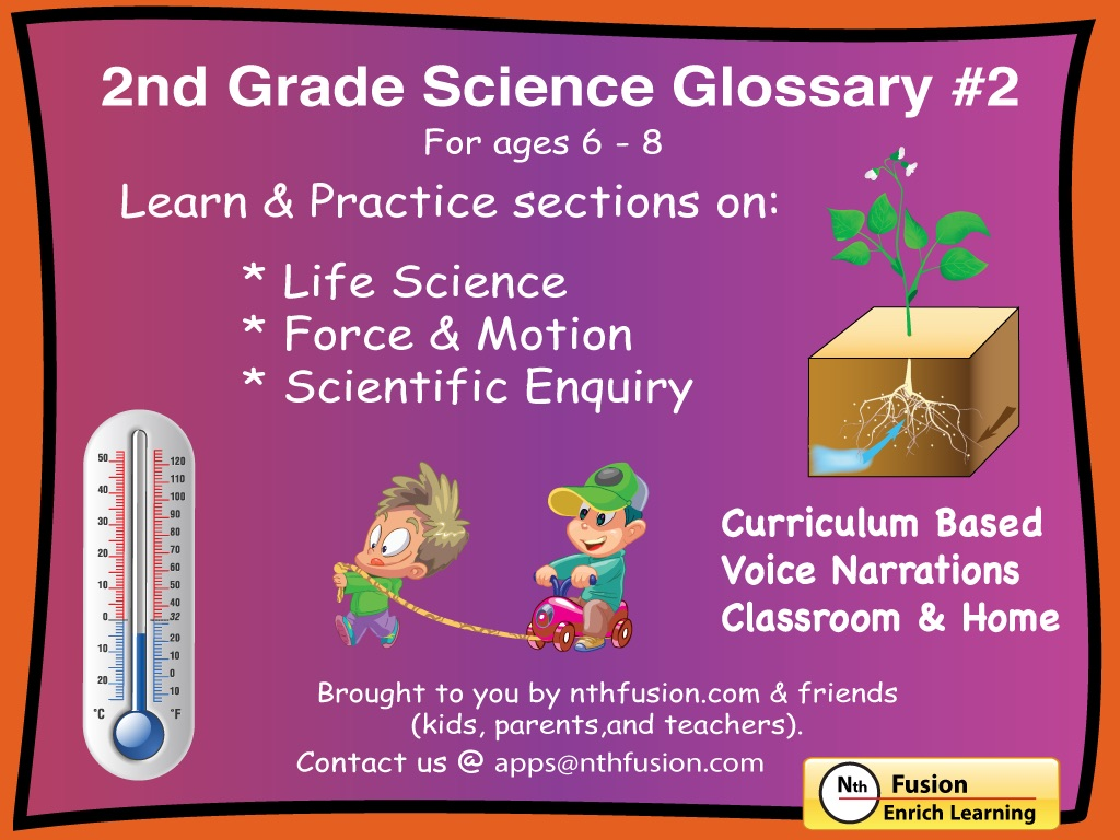 2nd Grade Science Glossary #2: Learn and Practice Worksheets for home use and in school classrooms poster