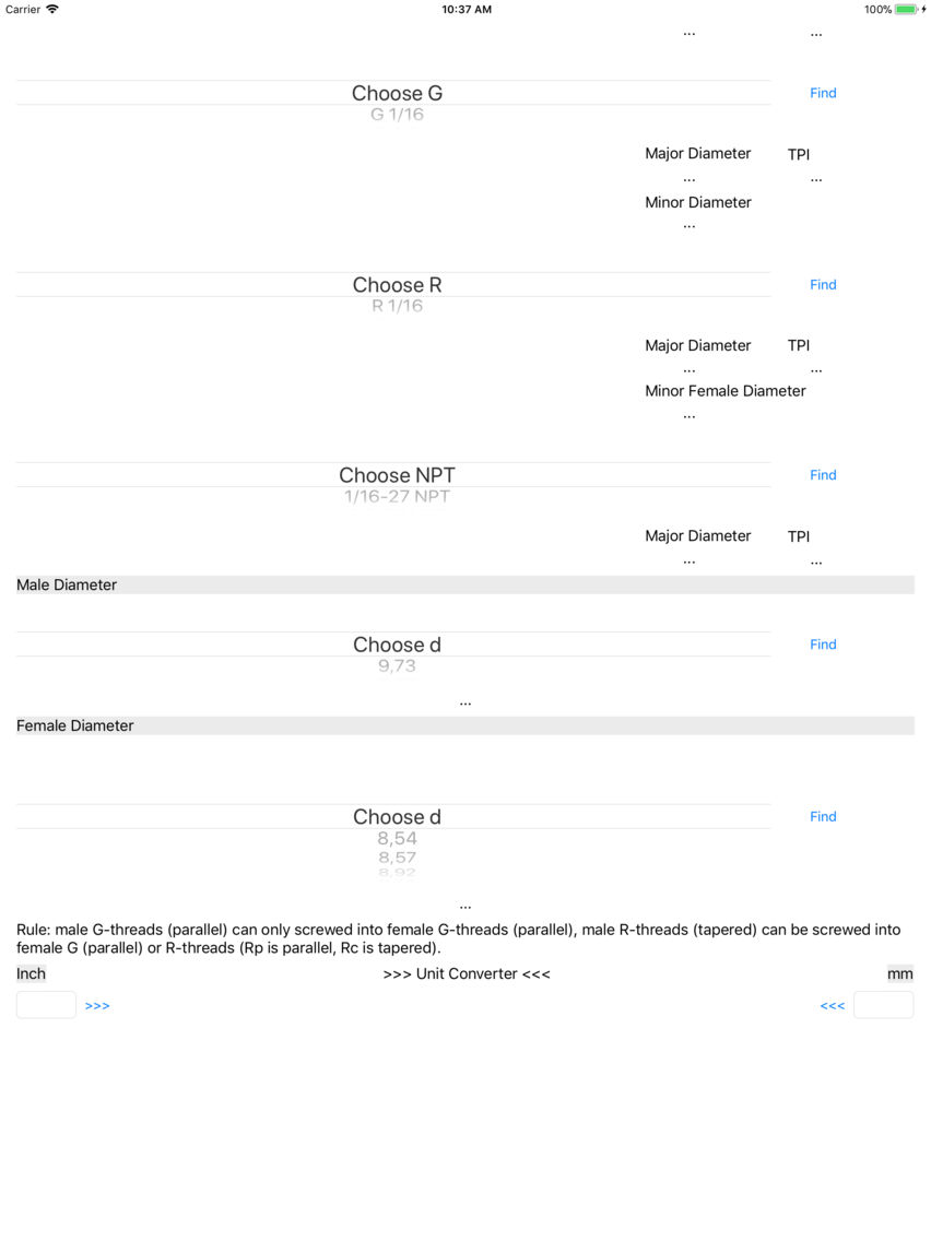 Basic Metric Thread Chart for iOS (iPhone/iPad) Free Download at AppPure