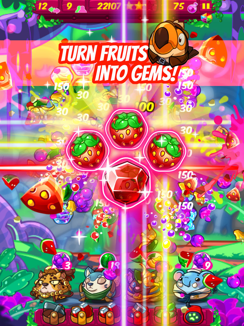 Juicy Gems Fruit Slicing Match-3 Puzzle poster