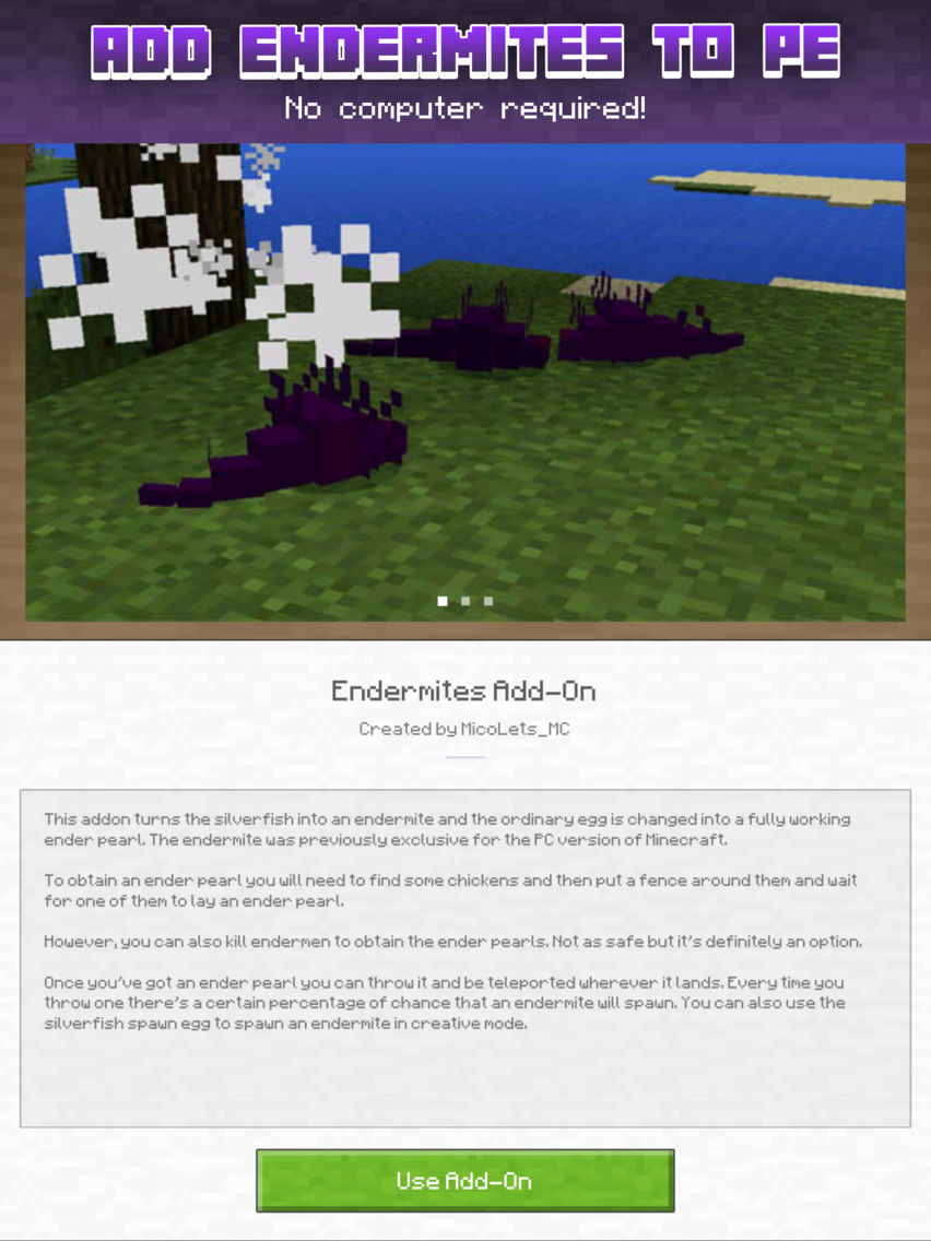 Endermite AddOn for Minecraft PE for iOS (iPhone/iPad) Latest Version