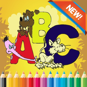ABC 動物漫画の言葉ぬりえページ、教育幼児大人のゲーム