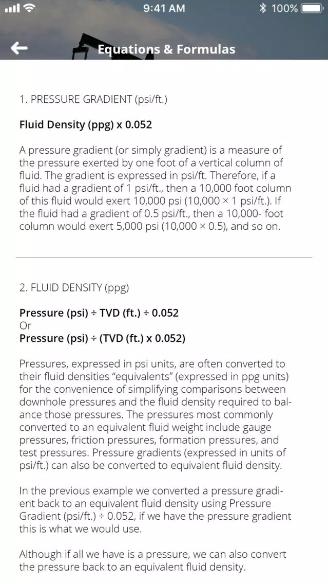 Ảnh chụp màn hình của OilField Formulas & Calculator