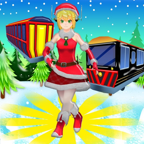 クリスマスの 走る : 雪 女の子 そして ゴールデン 電車のサーファー