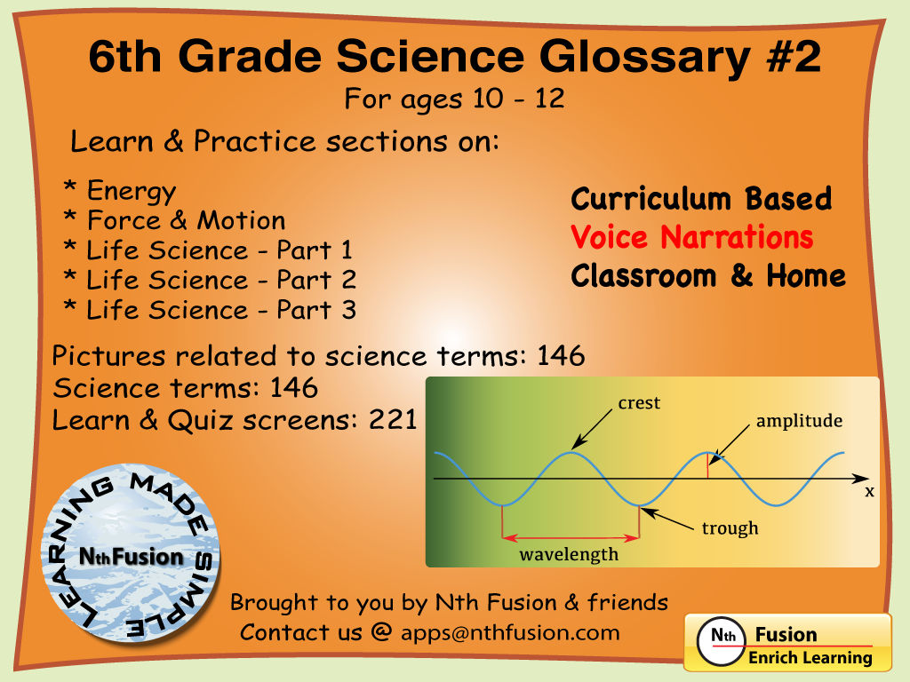 6th Grade Science Glossary # 2 : Learn and Practice Worksheets for home use and in school classrooms poster