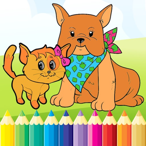 Perro y gato para colorear libro - Todo en 1 Dibujo Pintura Y Color Juegos para Niños