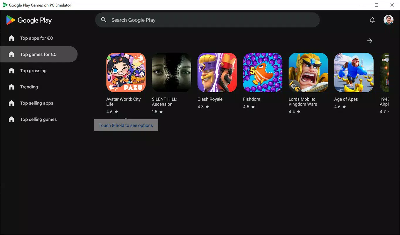 Google Play Games on PC Developer Emulator
