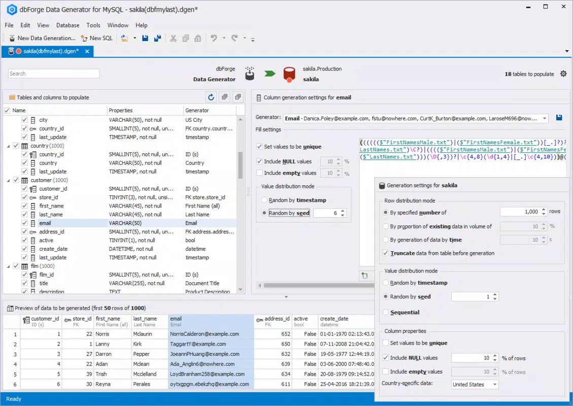 dbForge Data Generator for MySQL