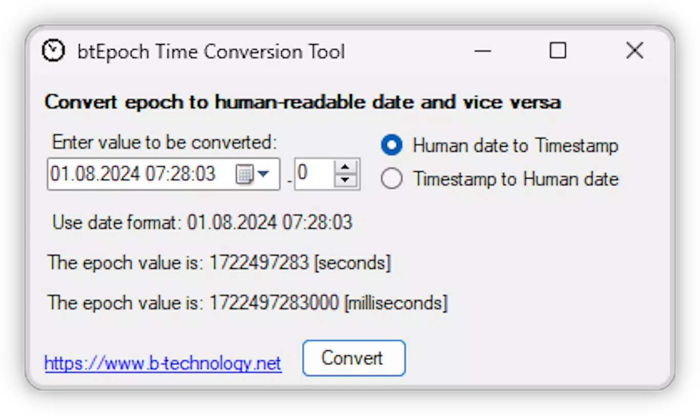 btEpoch Time Conversion