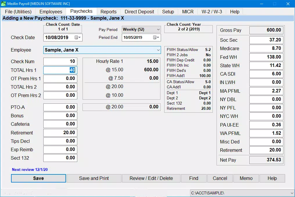 Medlin Payroll Software