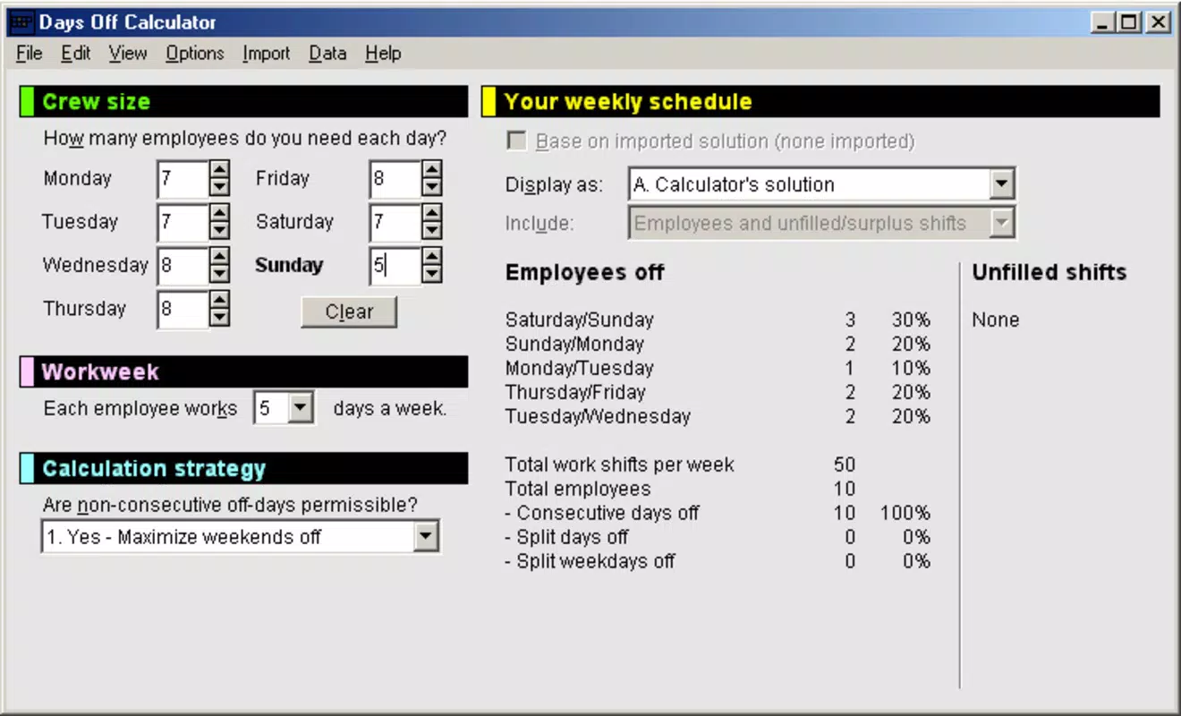 Days Off Calculator for Window
