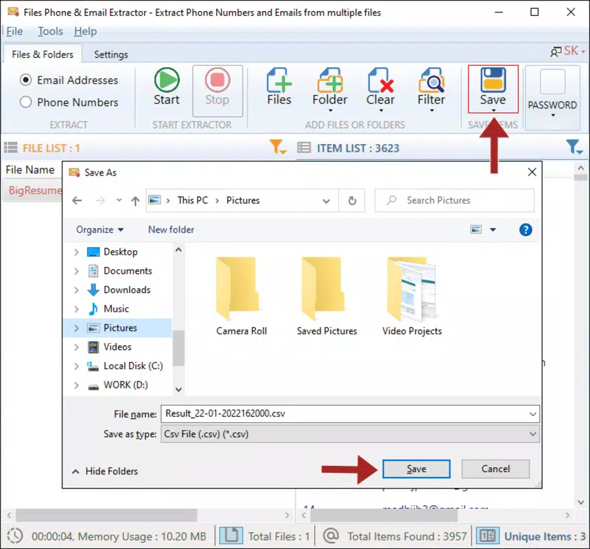 File Phone and Email Extractor