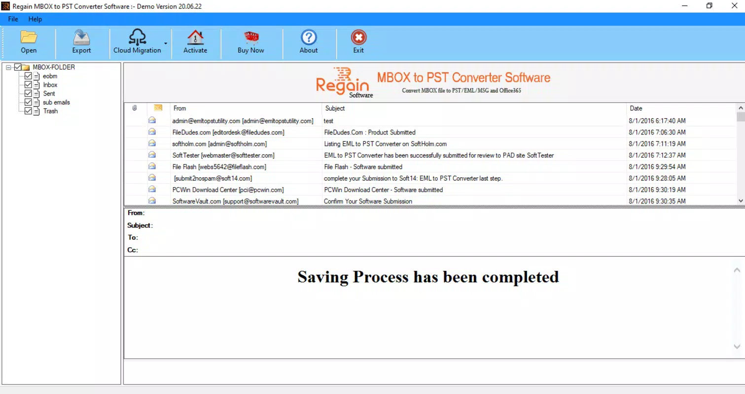 Regain MBOX to PST Converter