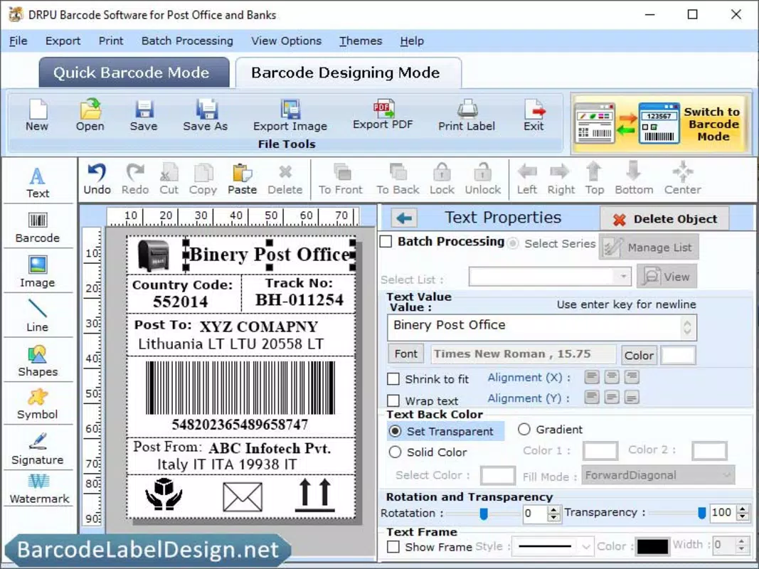 Design Postal Barcode Program
