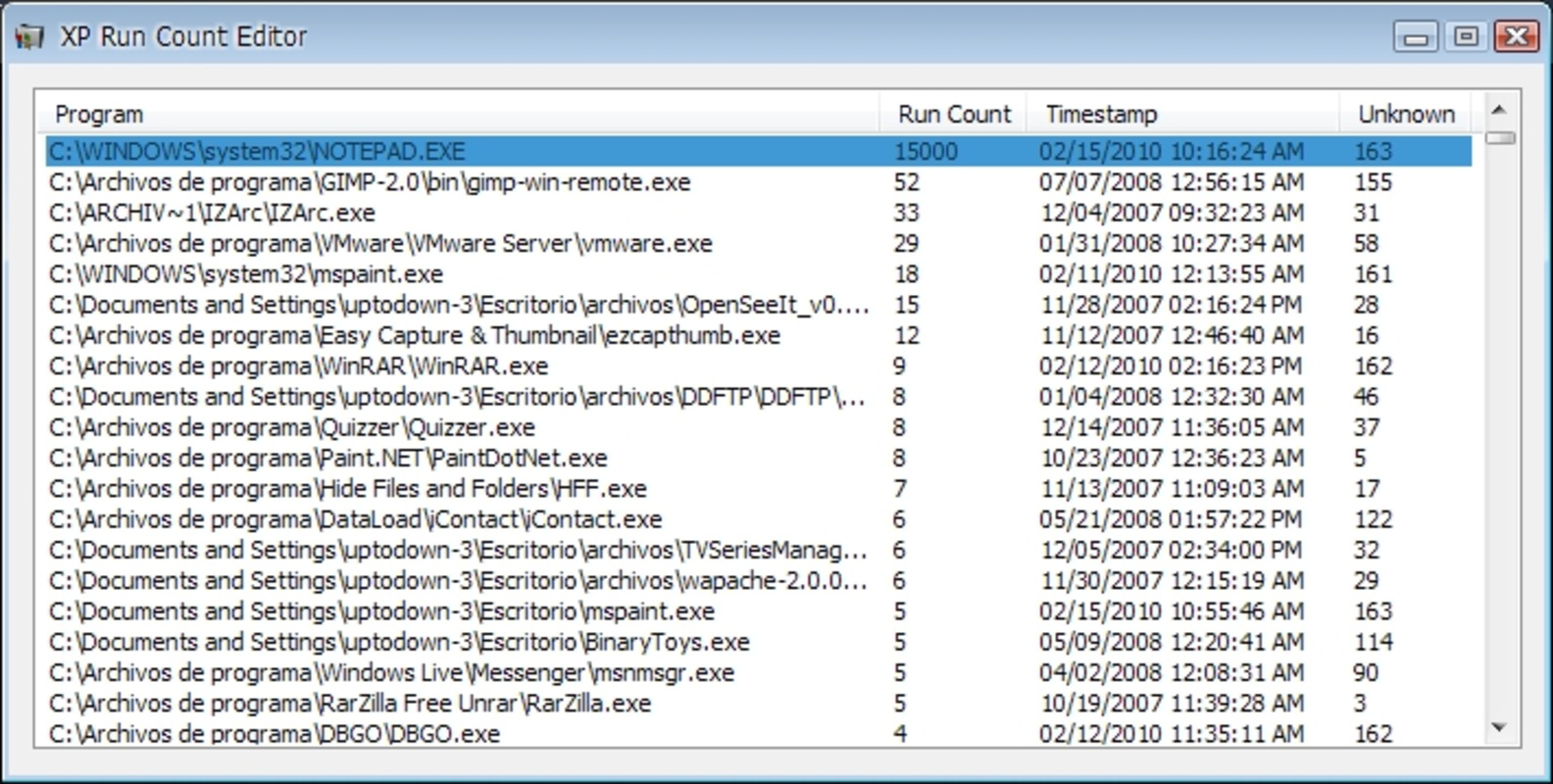 XP Run Count Editor