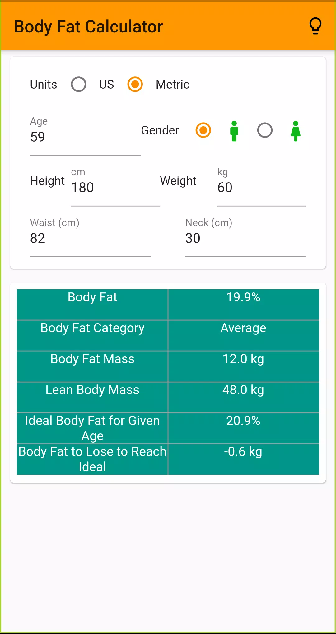 Descarga de APK de Body Fat Calculator (US Navy M para Android