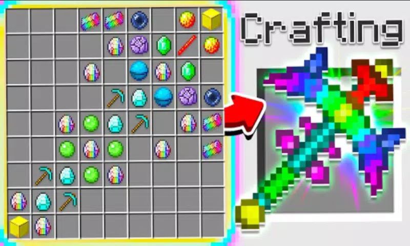 Crafting a ULTIMATE RAINBOW SWORD in Minecraft PE 