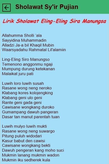 Lirik Lagu Eling Eling Siro Manungso Android İndirme için Sholawat Syi'ir Puji-Pujian APK
