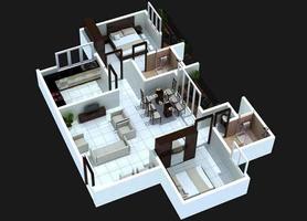 100 meilleurs plans de maison 3D Minimalist Affiche