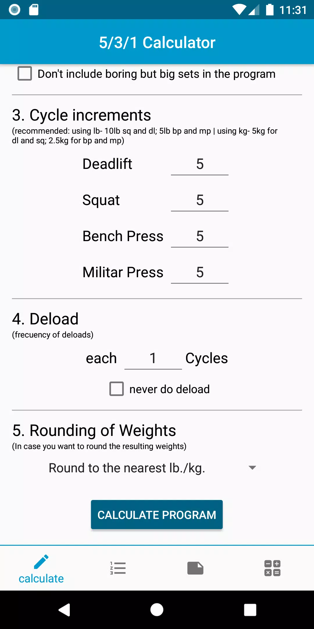 Wendler 5/3/1 program calculat APK for Android Download