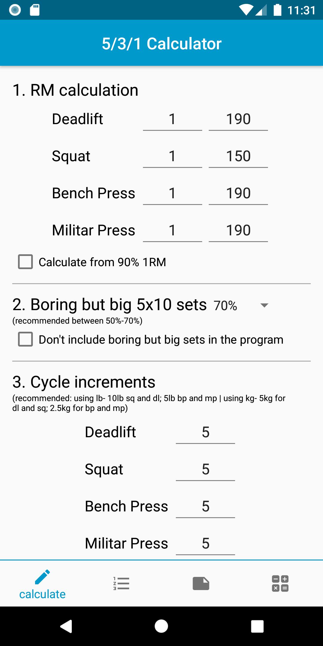 Wendler 5/3/1 program calculat APK for Android Download