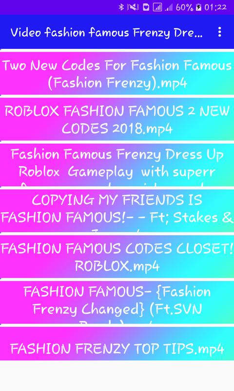 Fashion Famous Frenzy Dress Up Video For Android Apk Download - codes for fashion famous roblox 2018