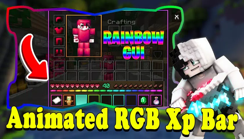 Animated RGB XP Bar + Hotbar + Inventory GUI for MC Bedrock