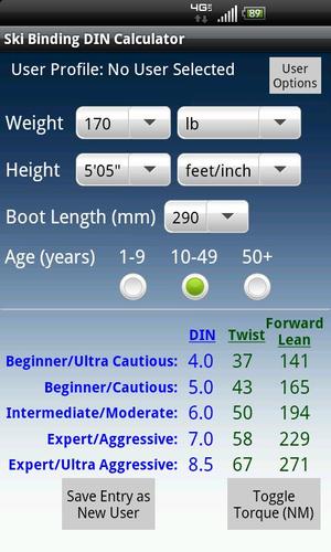 Ski Binding DIN Calculator APK for Android Download