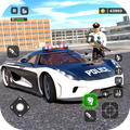 Policial de carro de polícia