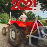 Tractor driving and plow land icon