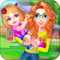 Mother newborn baby play