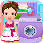 Washing and ironing kids clothing laundry day icon