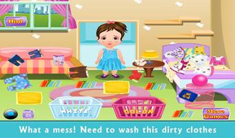 Washing and ironing kids clothing laundry day poster