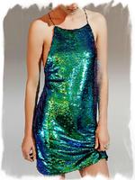 Green Party Dress For Woman ポスター