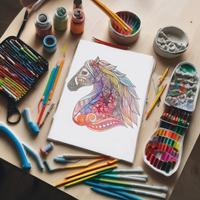 Cheval à colorier Affiche