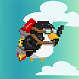 Penguin flying with a hammer