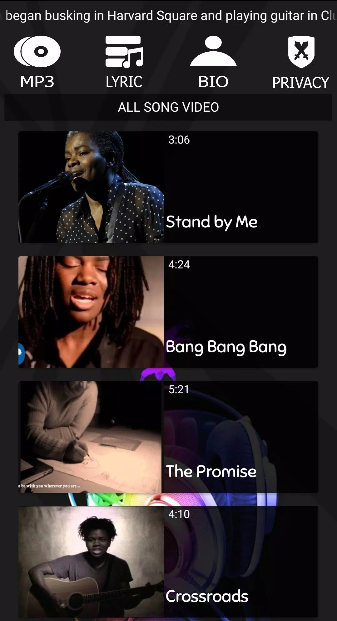 Download do APK de Tracy Chapman Video Songs & Mp3 para Android