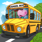 Niños del autobús escolar icono