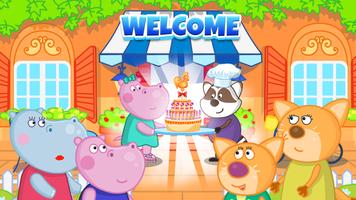 Kids cafe. Funny kitchen game poster