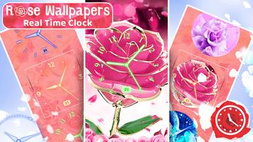 🌹 Horloge Rose - Fond D Écran Fleur Rose 🌹 Affiche