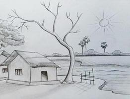 Sketch Of Scenery From a Pencil постер